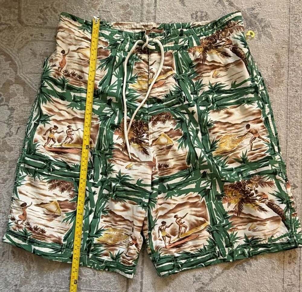 Vintage Polo Sport Ralph Lauren Hawaiian Surfing Board Shorts Green Size 34